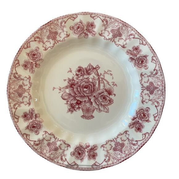 4pc Palate & Plate Victorian RED Rose Floral 10.5" Dinner Plates Scalloped New - Picture 9 of 14